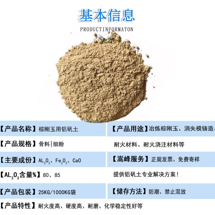 煉棕剛玉鋁礬土|熟料|細粉|骨料|廠家信息圖