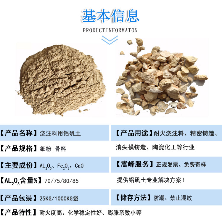 澆筑料鋁礬土|熟料|細(xì)粉|骨料|價格|廠家圖